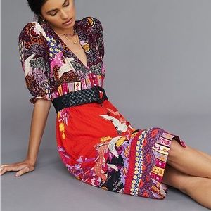 Anthropologie Crane Print Button-up Dress